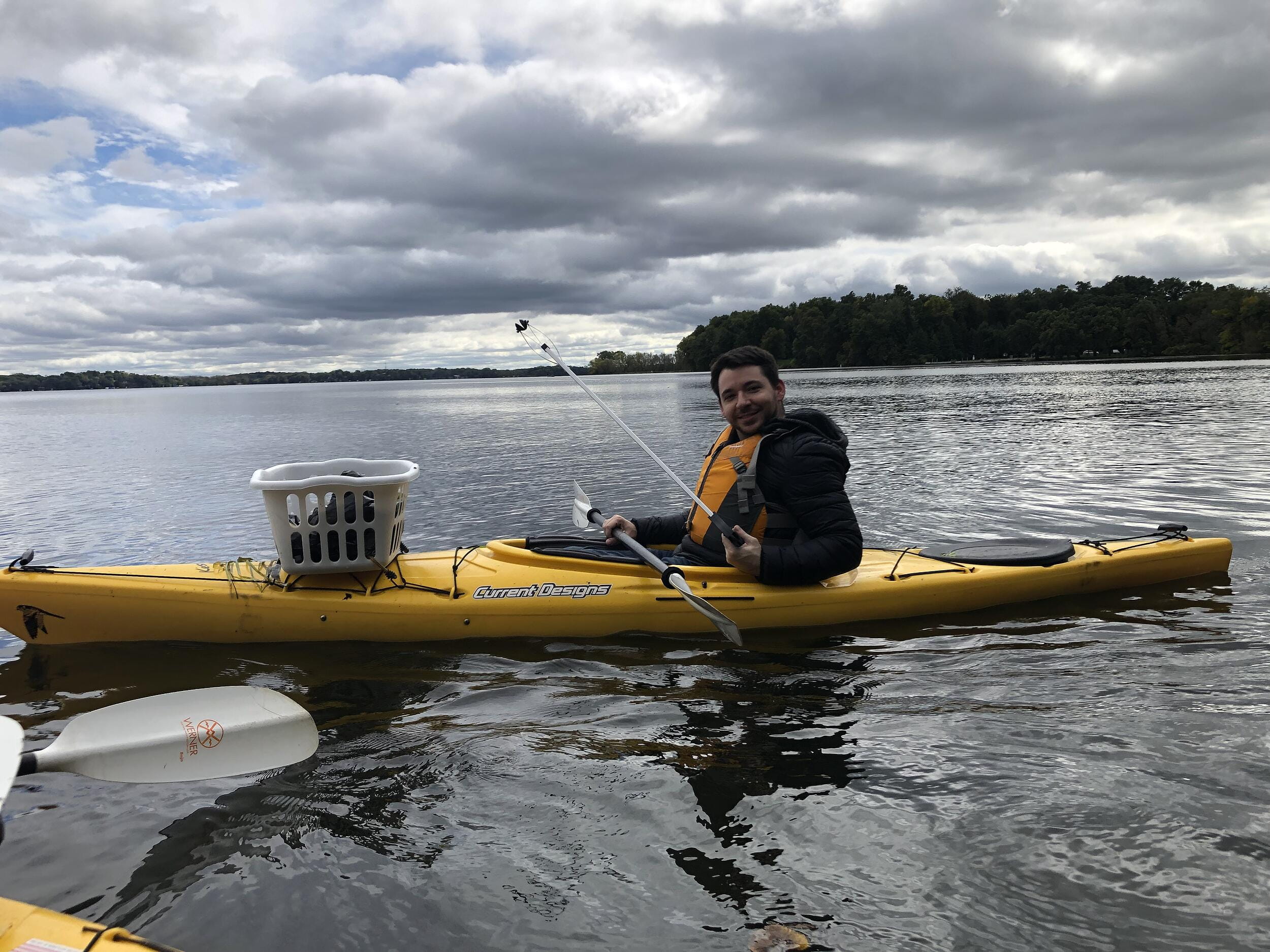 Kayak lake cleanup with Dane County Parks in Madison, WI.