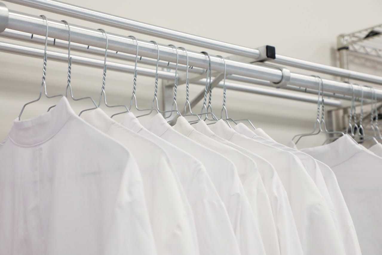 Lab coats lined up and ready for the many people who will work at the facility.